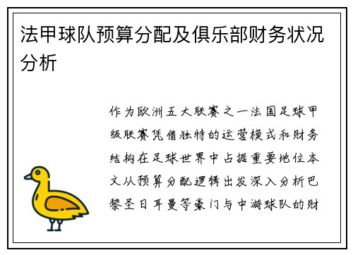 法甲球队预算分配及俱乐部财务状况分析